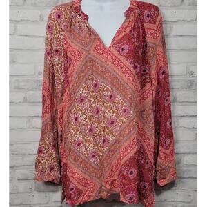 Christian Siriano Womens Floral Blouse Morccan Inspired Small Pink Orange